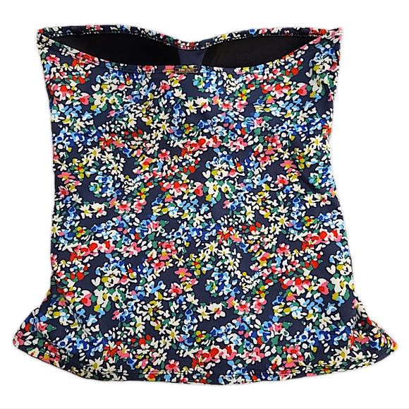 Ann Cole Navy Blue Floral Print Tankini top Strapless Size Medium - Picture 2 of 5